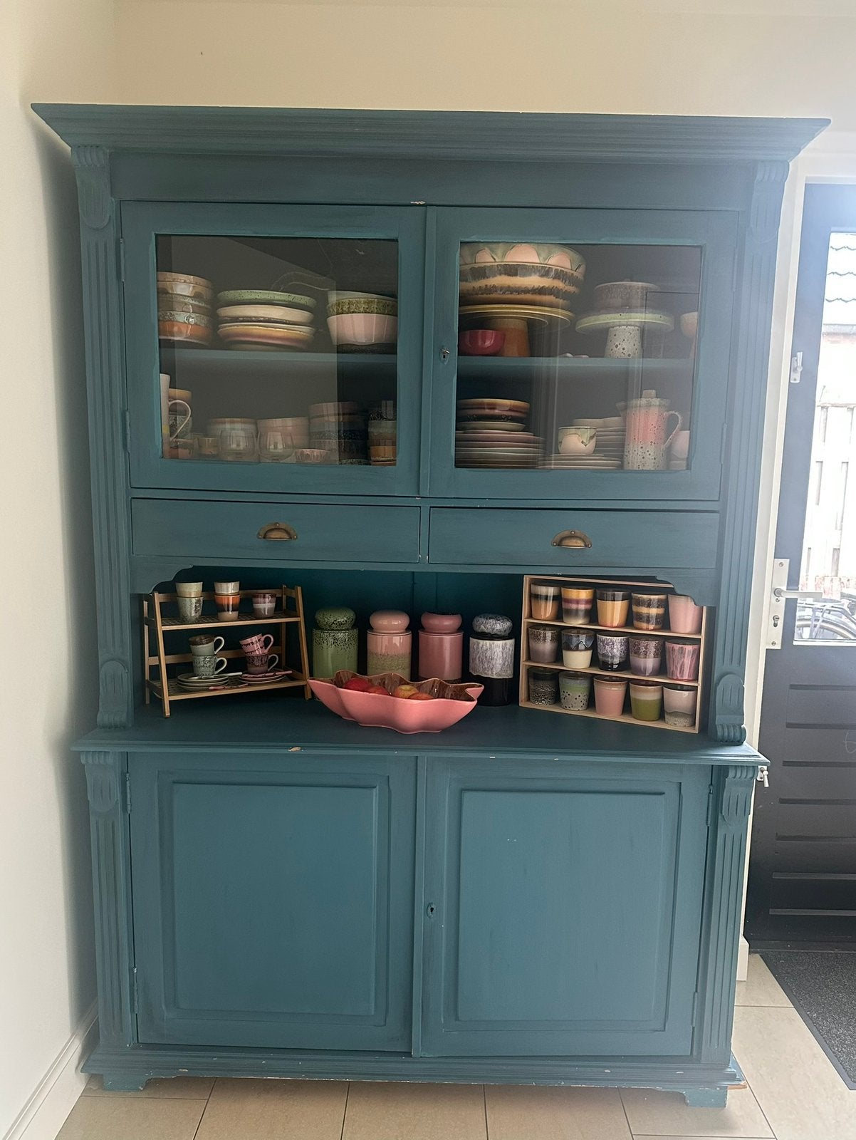 Landelijke Buffetkast met vitrine 1.40 x 2.00 brocante, Huis en Inrichting, Ophalen, Gebruikt, 100 tot 150 cm, 200 cm of meer