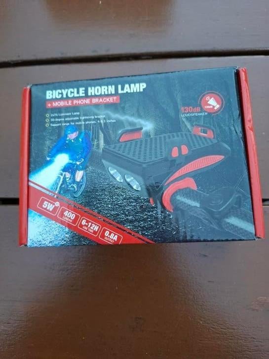 Fiets Hoorn Lamp + Mobiele Telefoon Houder, Fietsen en Brommers, Fietsaccessoires | Fietsverlichting, Verlichtingsset, Nieuw, Ophalen of Verzenden
