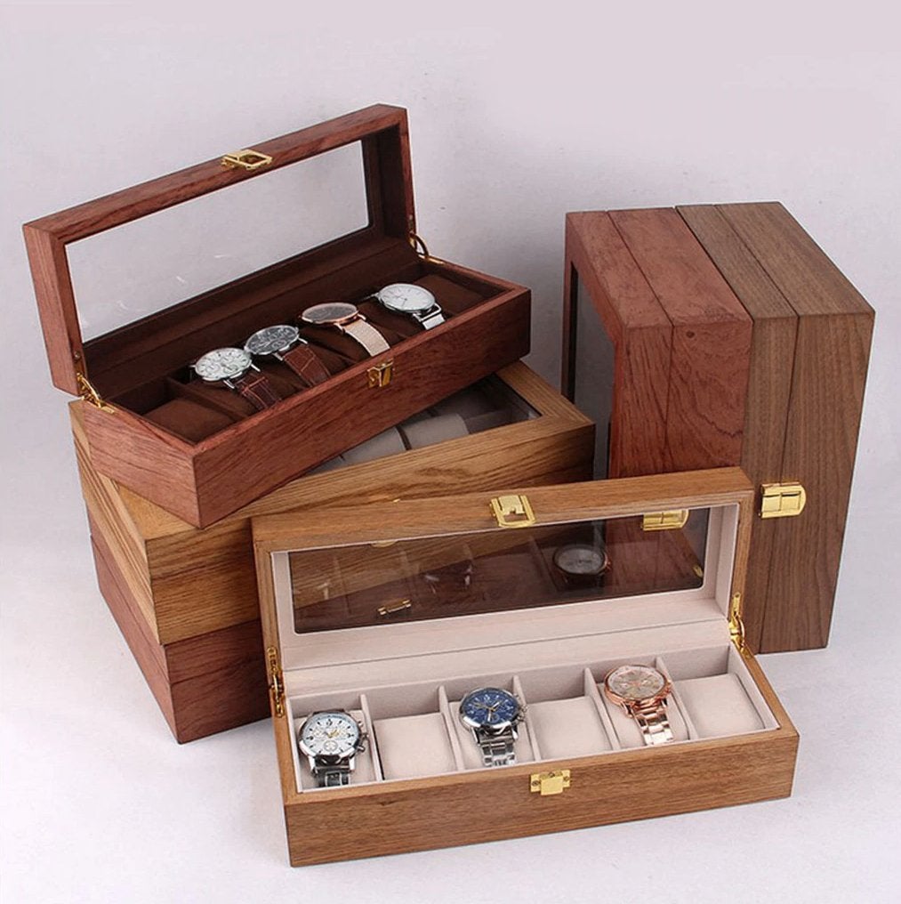 Houten Horlogedoos Voor 6 Horloges / Horloge Doos Opbergdoos, Verzenden, Nieuw, Minder dan 50 cm, Minder dan 50 cm
