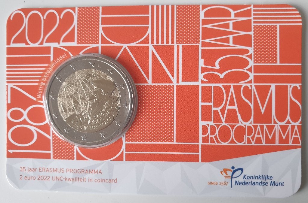 Nederland coincard 2 euro 2022 Erasmus, Verzenden, Koningin Beatrix, Euro's, Losse munt