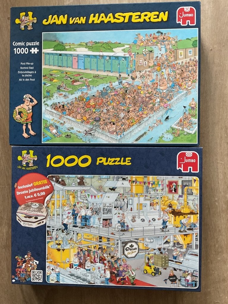 Jan van Haasteren  Chocolade fabriek, Bomvol Zwembad, Ophalen of Verzenden, 500 t/m 1500 stukjes, Gebruikt, Legpuzzel