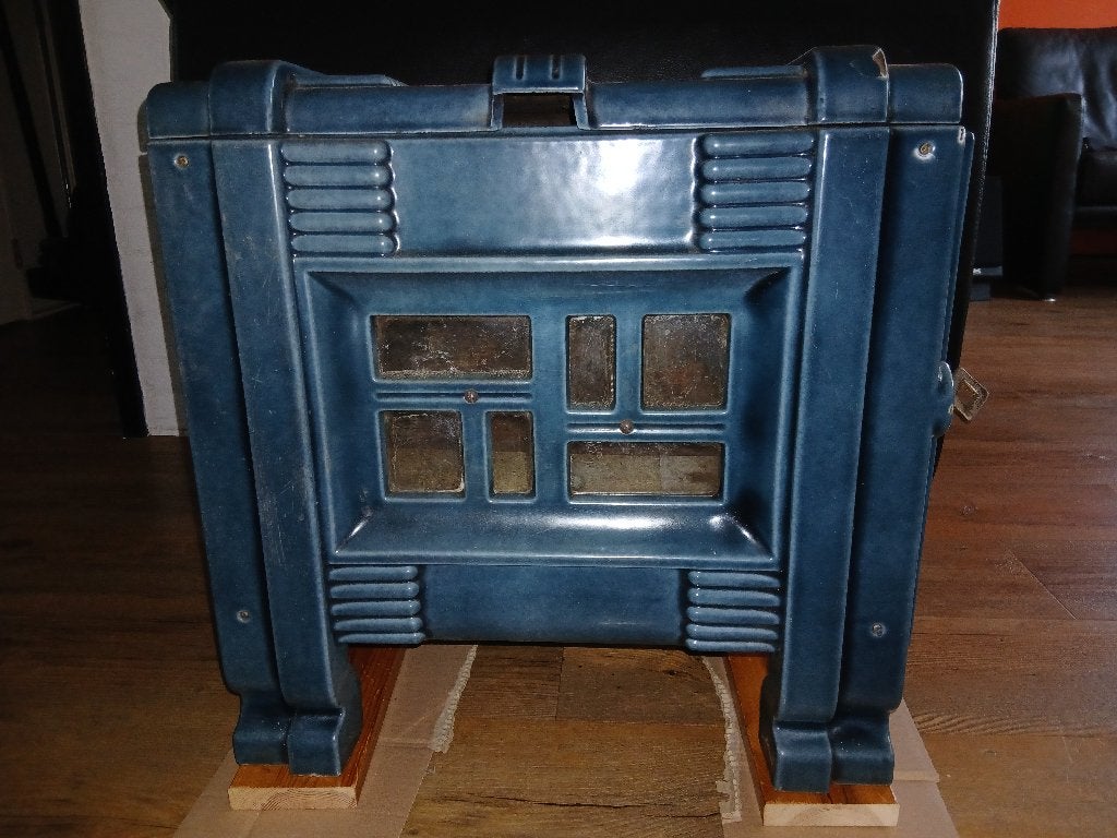 Zeer mooie Houtkachel, Art Deco, blauwe Faure, Huis en Inrichting, Kachels, Ophalen, Gebruikt, Houtkachel, Vrijstaand