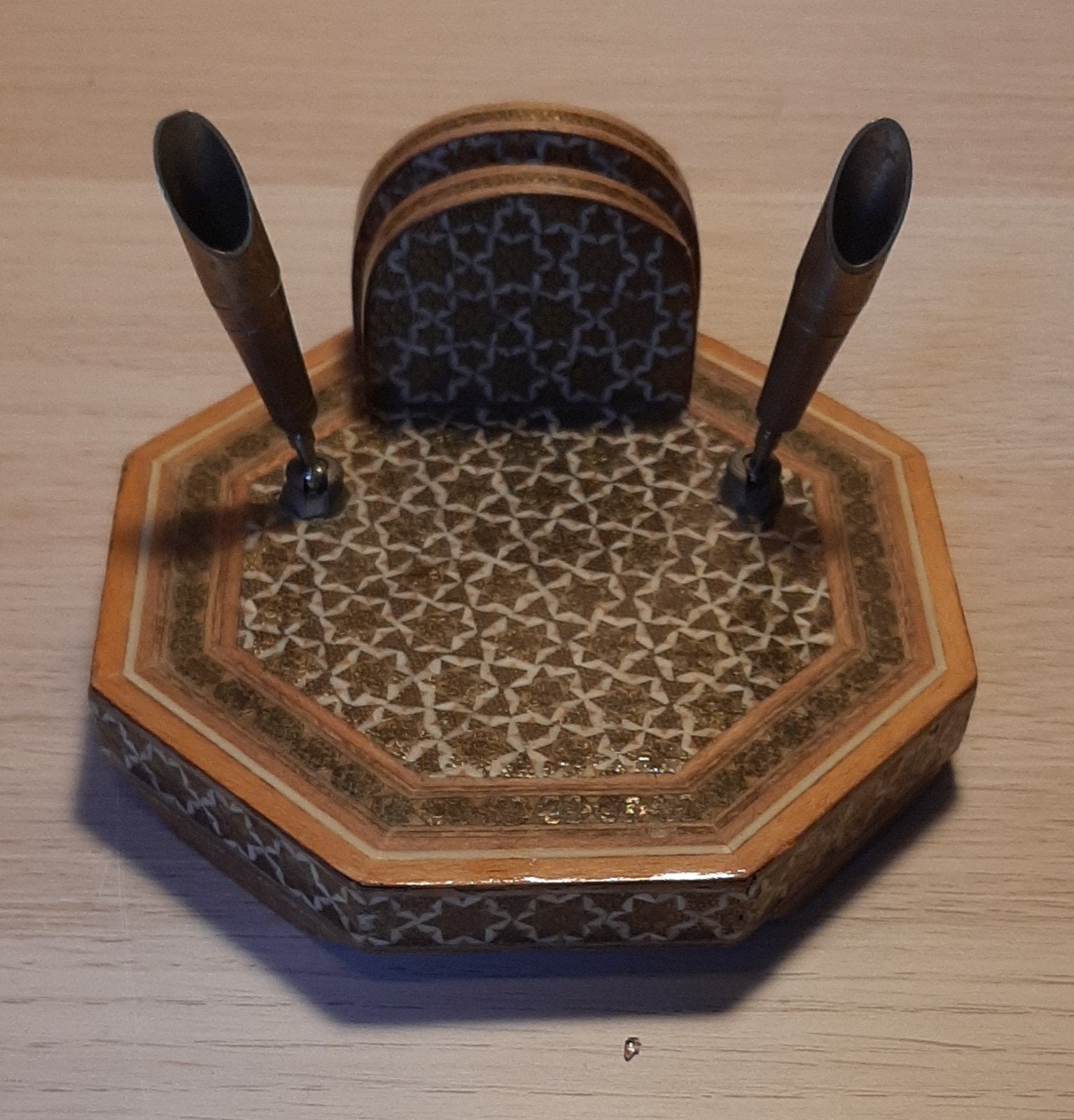 Houten marokkaanse desk organizer brievenhouder pennenhouder, Antiek en Kunst, Ophalen of Verzenden