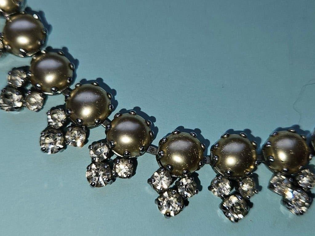 Parel & Diamant Look Ketting (45 cm), Overige materialen, Ophalen of Verzenden, Zo goed als nieuw, Zilver