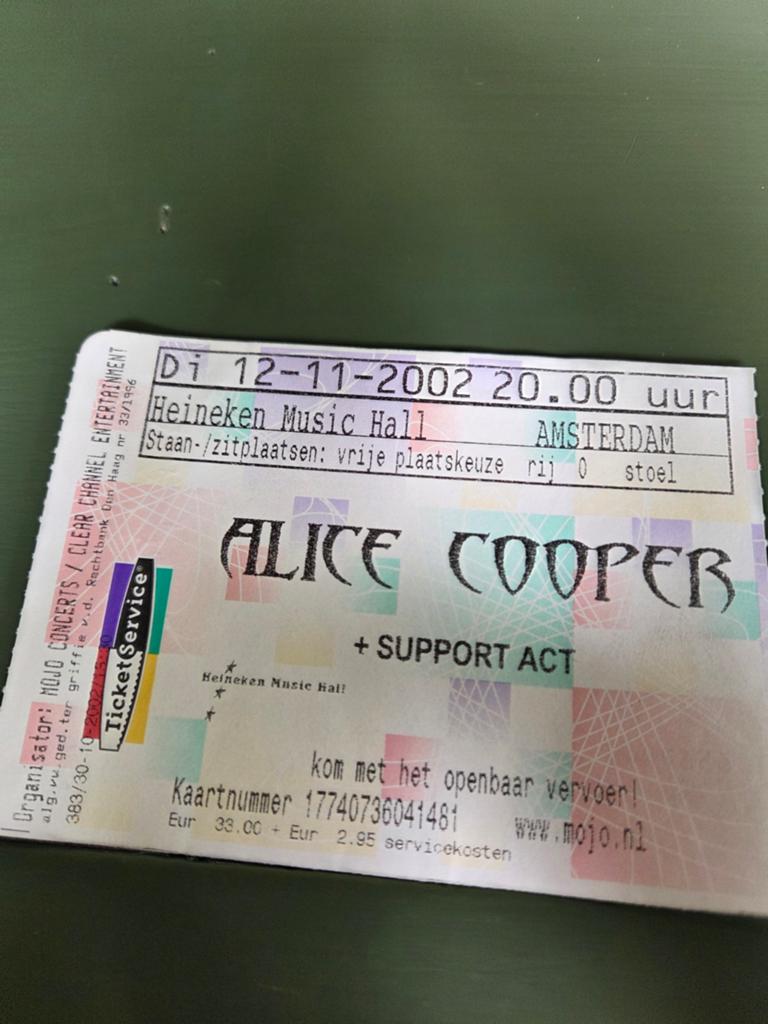 Concertkaart Alice Cooper HMH 12 november 2002, Verzamelen, Ophalen of Verzenden, Zo goed als nieuw, Overige typen