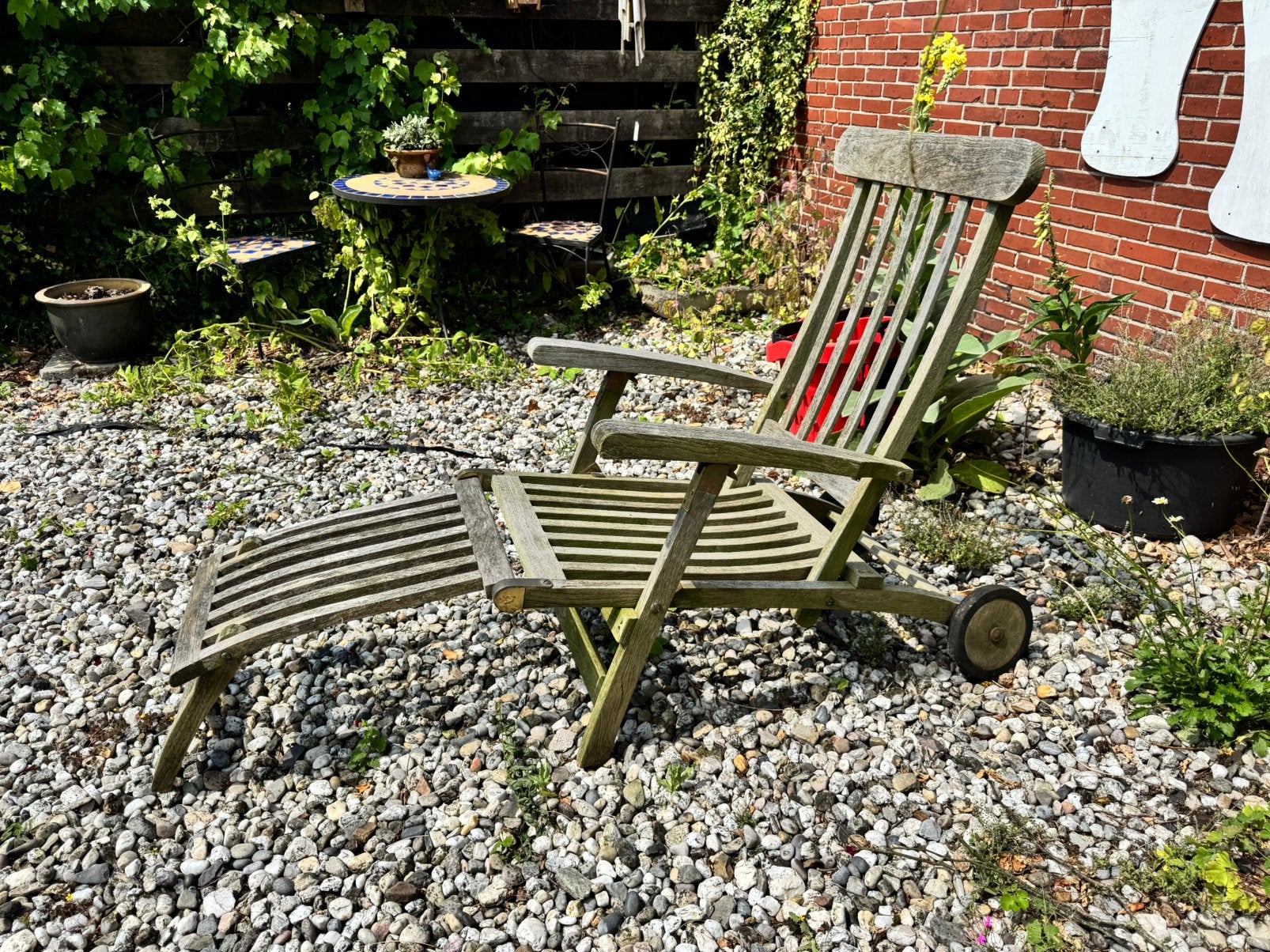 Deckchair wooden teak met wielen, Ophalen, Teakhout