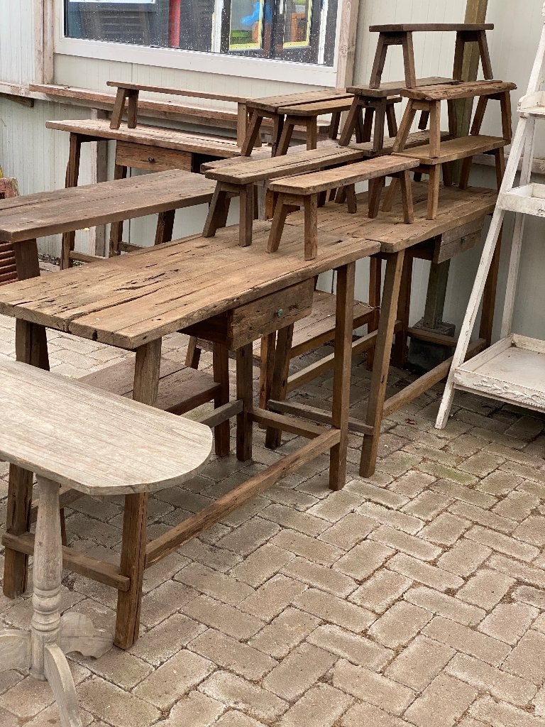 Diverse houten tafels, bankjes en sidetables, Huis en Inrichting, Ophalen, Nieuw, 150 tot 200 cm, Rustiek, Landelijk