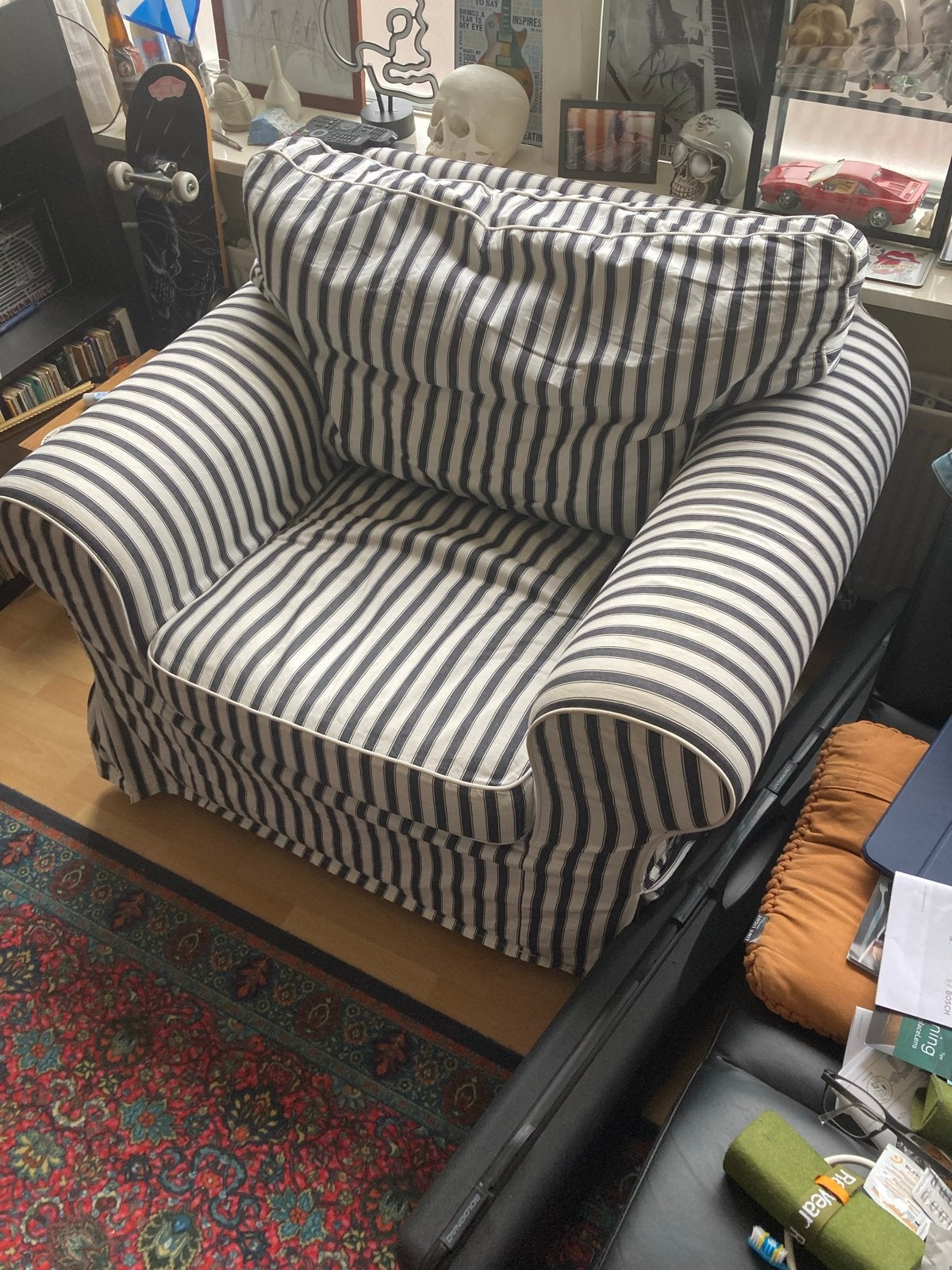 GRATIS Comfortabele gestreepte fauteuil IKEA, Huis en Inrichting, Fauteuils, Ophalen, Gebruikt, Stof, 75 tot 100 cm