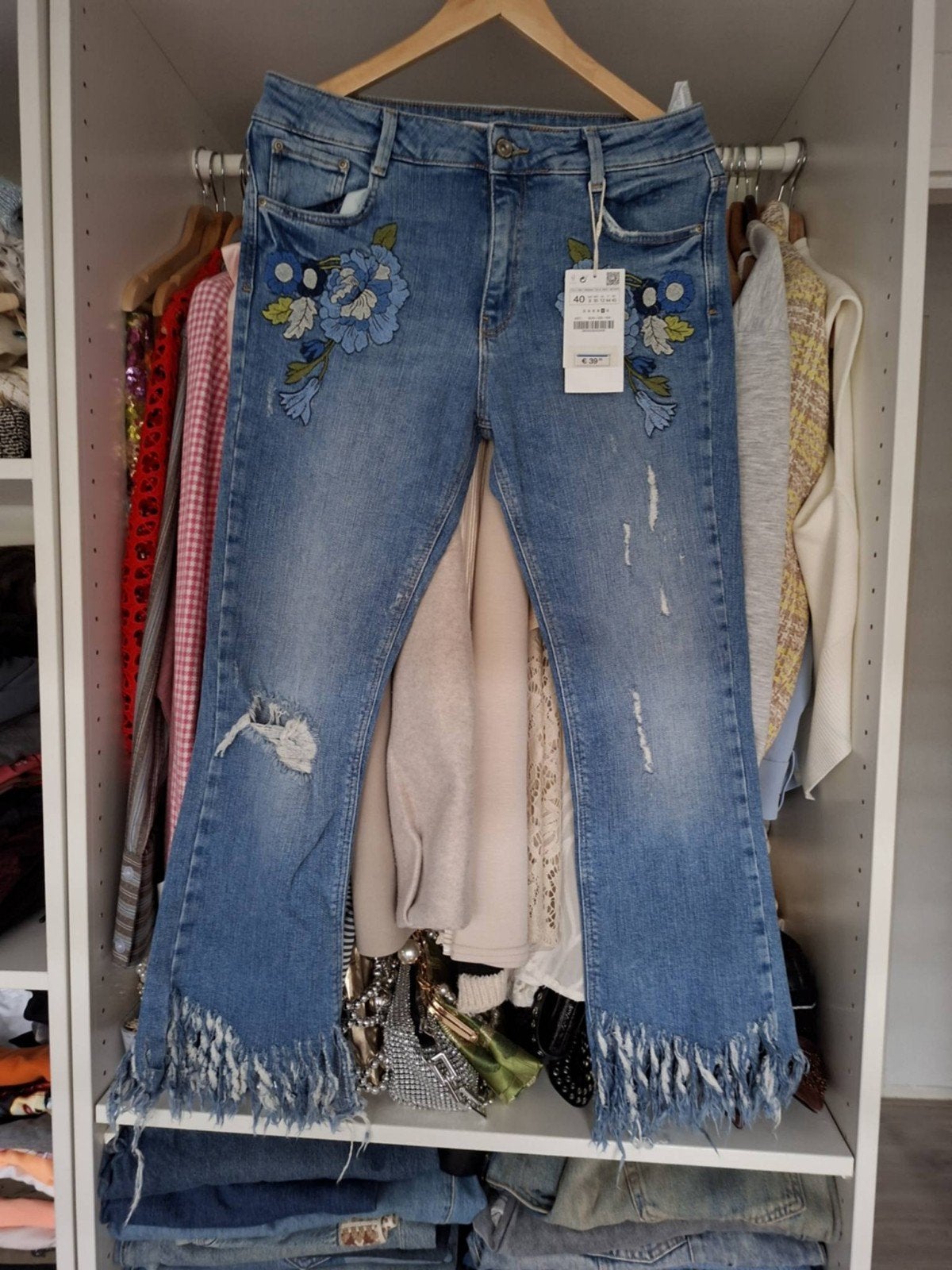 Zara Trafaluc Denimwear Jeans met borduursel en franjes, Kleding | Dames, Ophalen of Verzenden