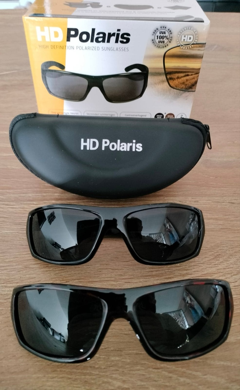 HD Polaris gepolariseerde 2x zonnebril met etui. Nieuw!, Overige merken, Zonnebril, Zwart, Nieuw