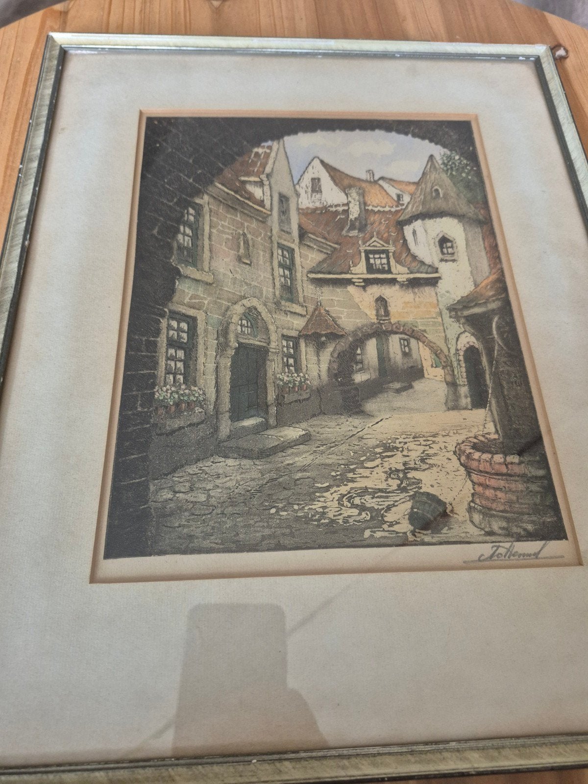 Mooie gekleurde ets van Antoon Hemert - Stadsgezicht, Ophalen of Verzenden