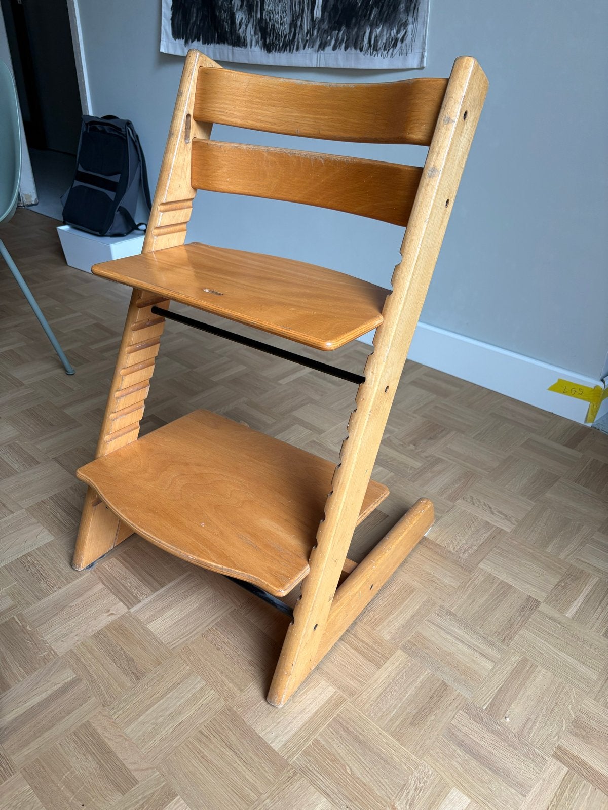 Trip Trap stoel met beugel en leren bandje, Ophalen, Gebruikt, Meegroeistoel