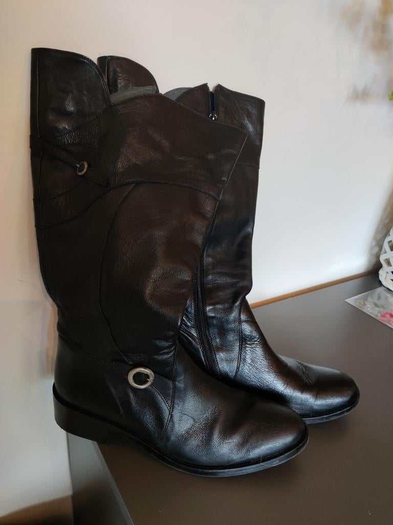 Zwarte leren laarzen, extra wijd. 43, Hoge laarzen, Van Iersel footwear, Zwart, Ophalen of Verzenden