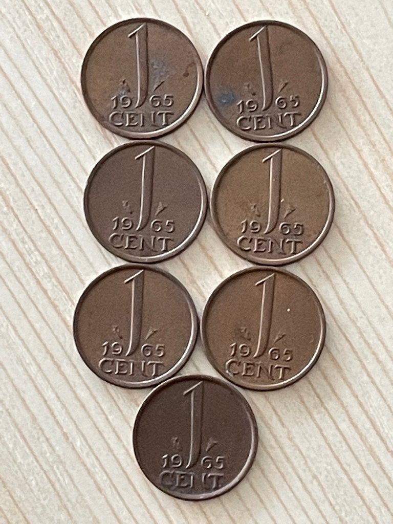 Nederland 1 Cent van 1965 - 7 stuks koningin Juliana, Postzegels en Munten, Munten | Nederland, Ophalen of Verzenden, Koningin Juliana