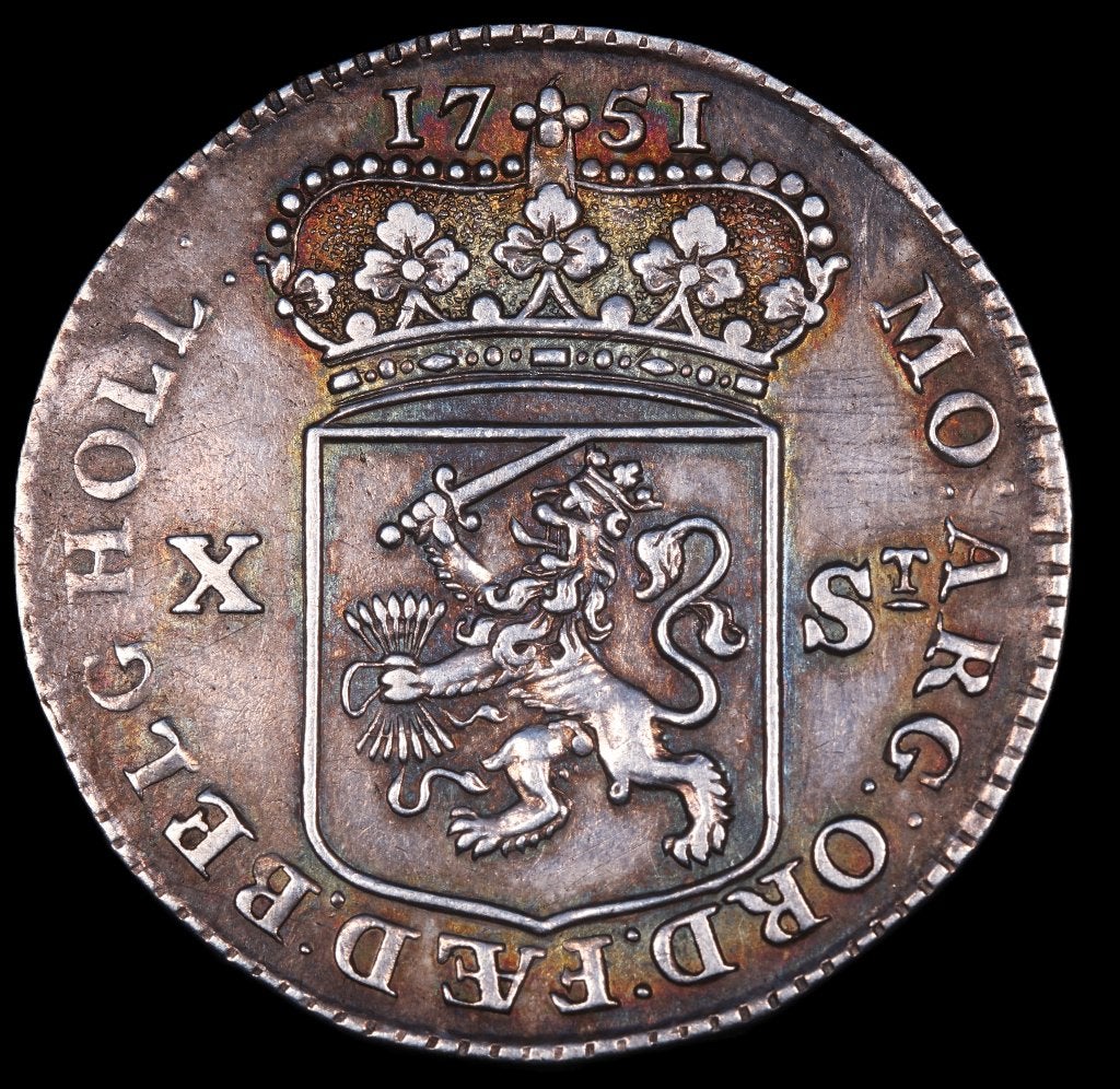 10 stuiver Holland 1751. Zfr/ Pr., ½ gulden, Vóór koninkrijk, Zilver, Ophalen of Verzenden