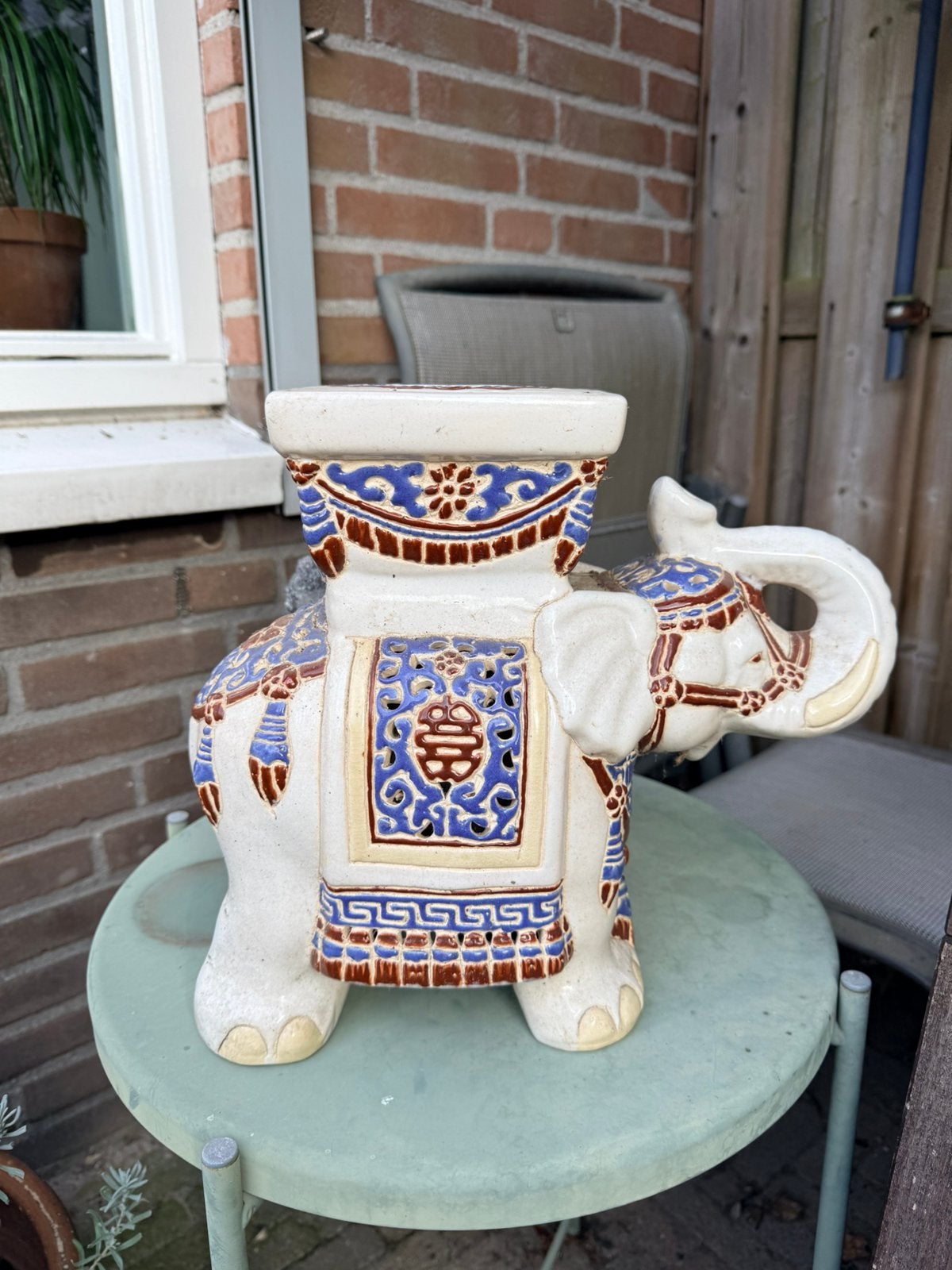 Vintage keramische olifant plantenstandaard, Antiek en Kunst, Ophalen