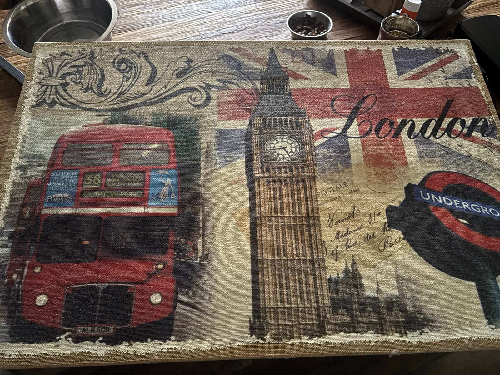 Canvas met Londen thema: bus, Big Ben, Underground, Ophalen, Gebruikt, 50 tot 75 cm, Print