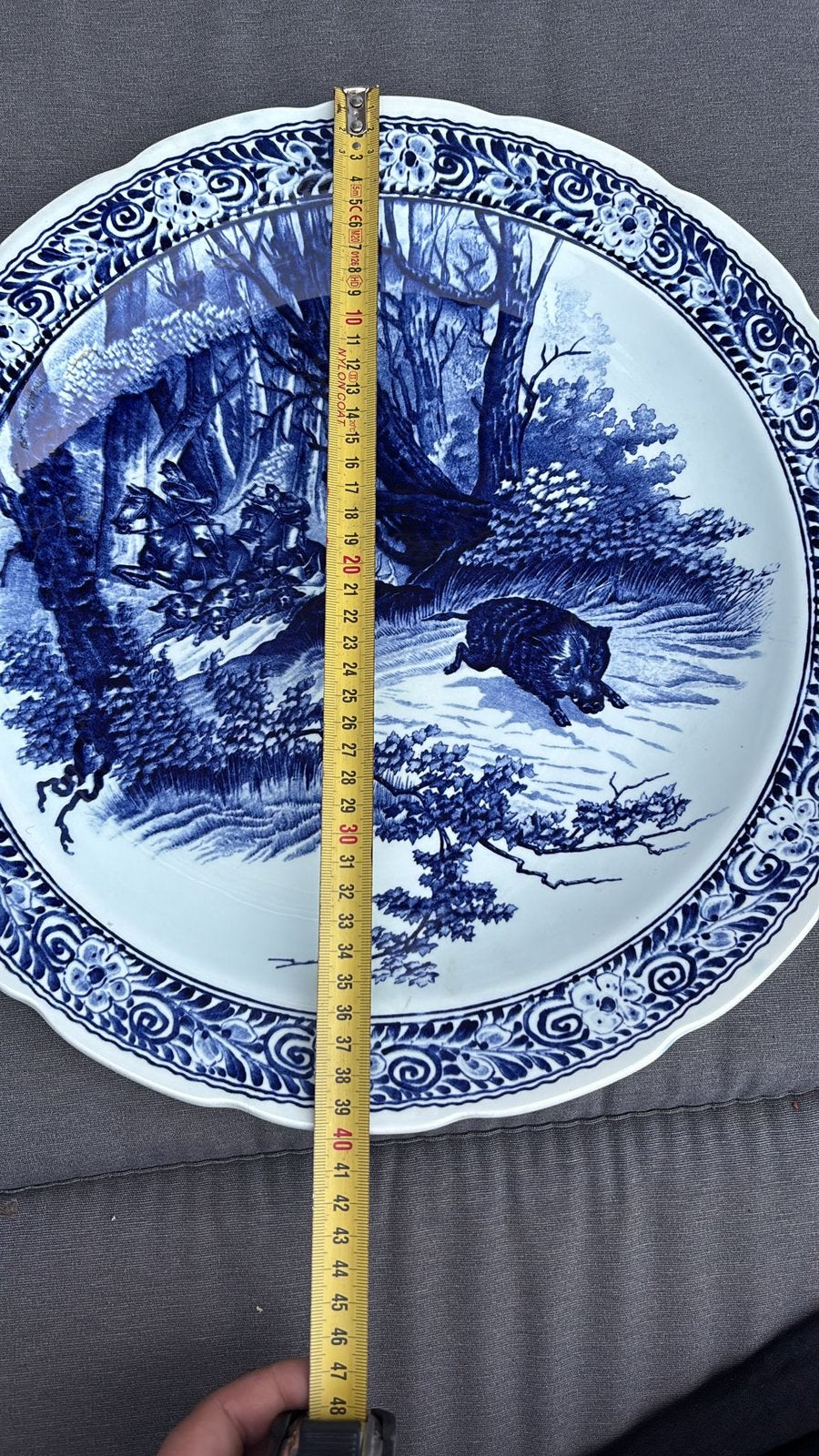 antiek Delfts blauw wandbord van Boch met een jachtscène, Antiek en Kunst, Ophalen of Verzenden