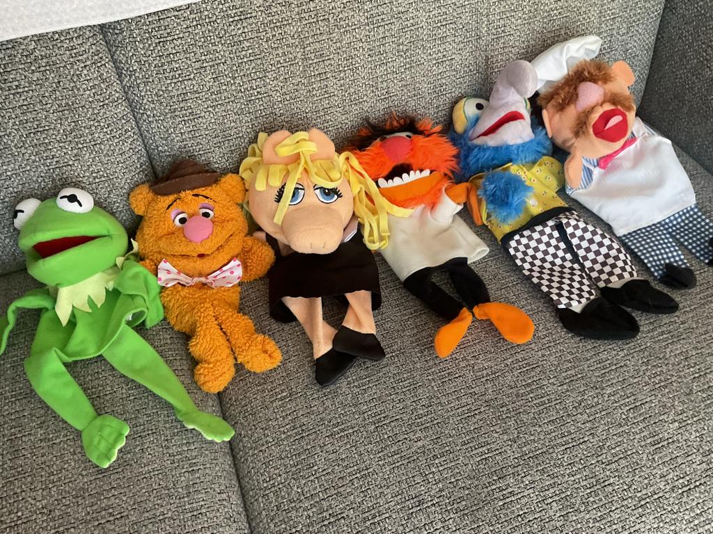 Set van 6 Muppets handpoppen - Kermit, Miss Piggy, Fozzie, Gebruikt, Overige merken, Overige karakters, Overige typen
