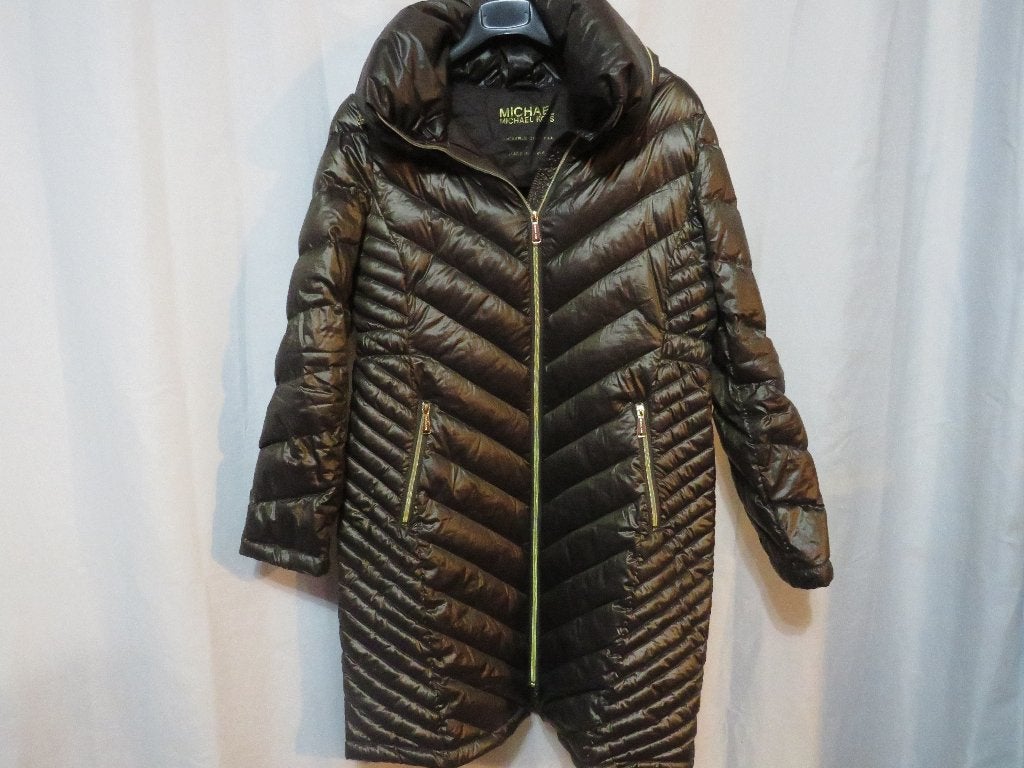 Brons echte dons/ veren jas 92,5 cm lang mt L Michael Kors, Kleding | Dames, Maat 42/44 (L), Ophalen of Verzenden, Gedragen, Overige kleuren