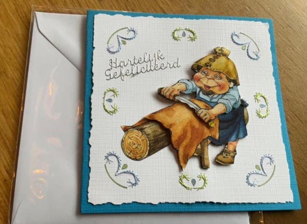Zelfgemaakte kaart   Geborduurd Hartelijk gefeliciteerd 94, Hobby en Vrije tijd, Kaarten | Zelfgemaakt, Ophalen of Verzenden, Nieuw