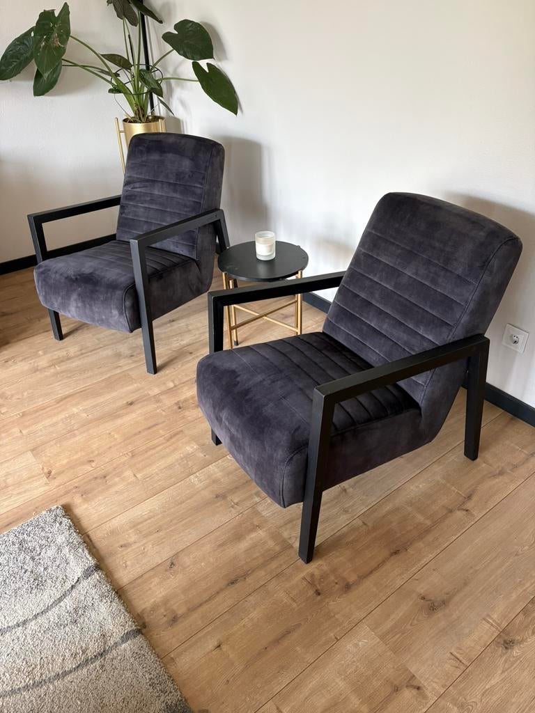 2x fauteuil Lars antraciet velvet, Ophalen, Gebruikt, 75 tot 100 cm, Stof