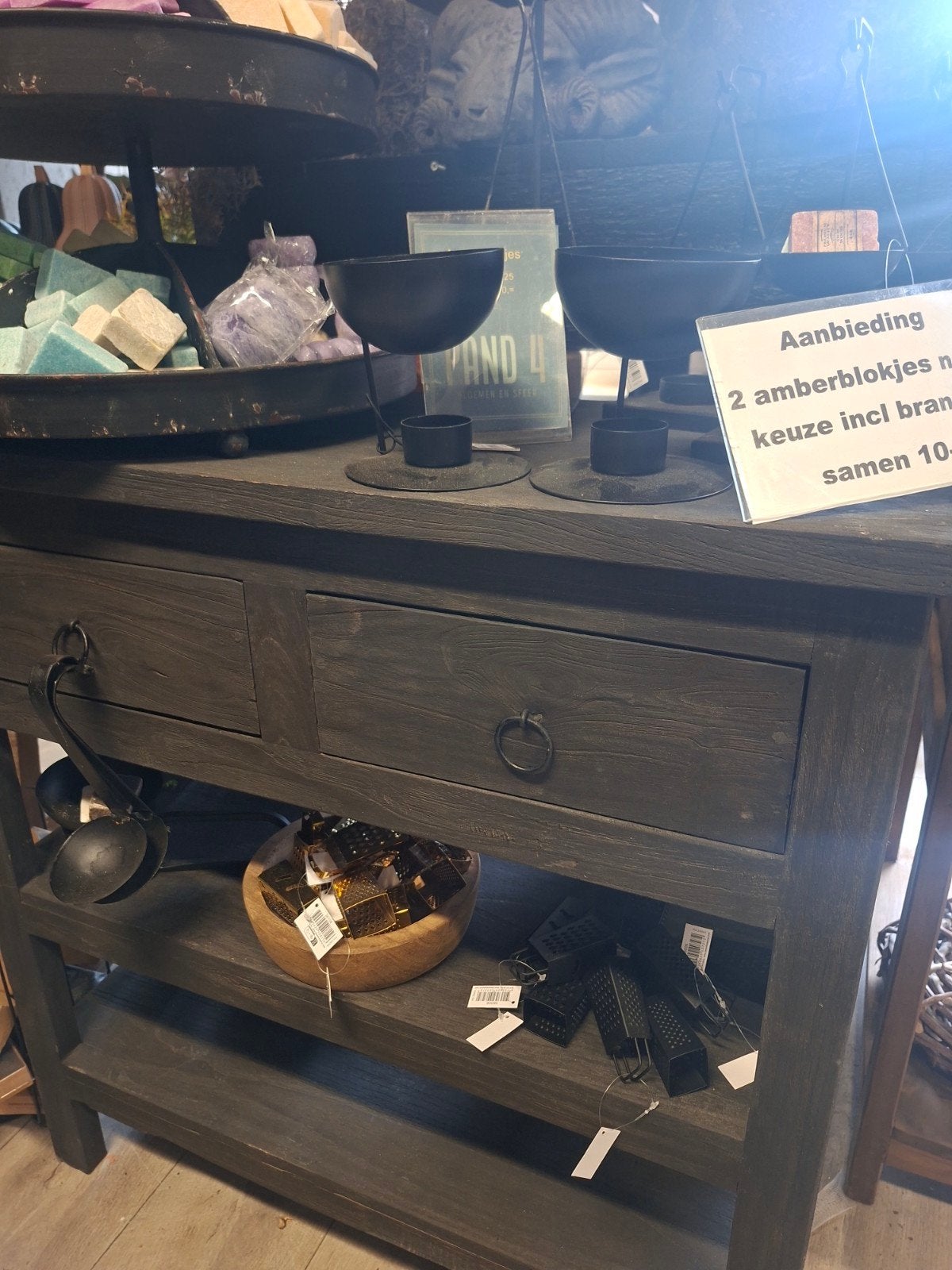 Compacte antraciet sidetable, Ophalen, Nieuw, Landelijk, 75 cm of meer