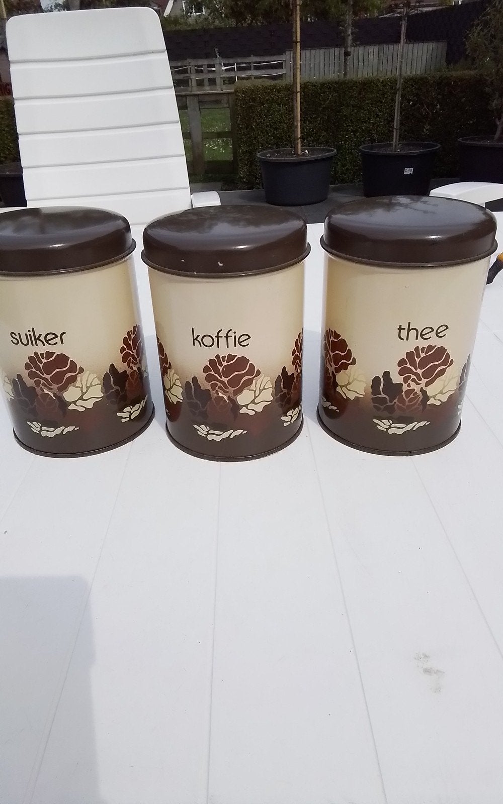 💐3 BRABANTIA BLIKKEN KOFFIE THEE SUIKER BATIQUE BLOEMMOTIEF, Ophalen of Verzenden, Gebruikt, Koffie