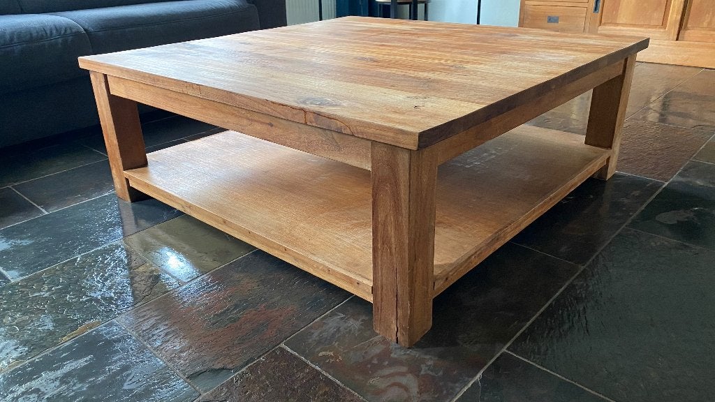 Teak salontafel 110x110 CM, Ophalen, Gebruikt, Teakhout, 100 tot 150 cm