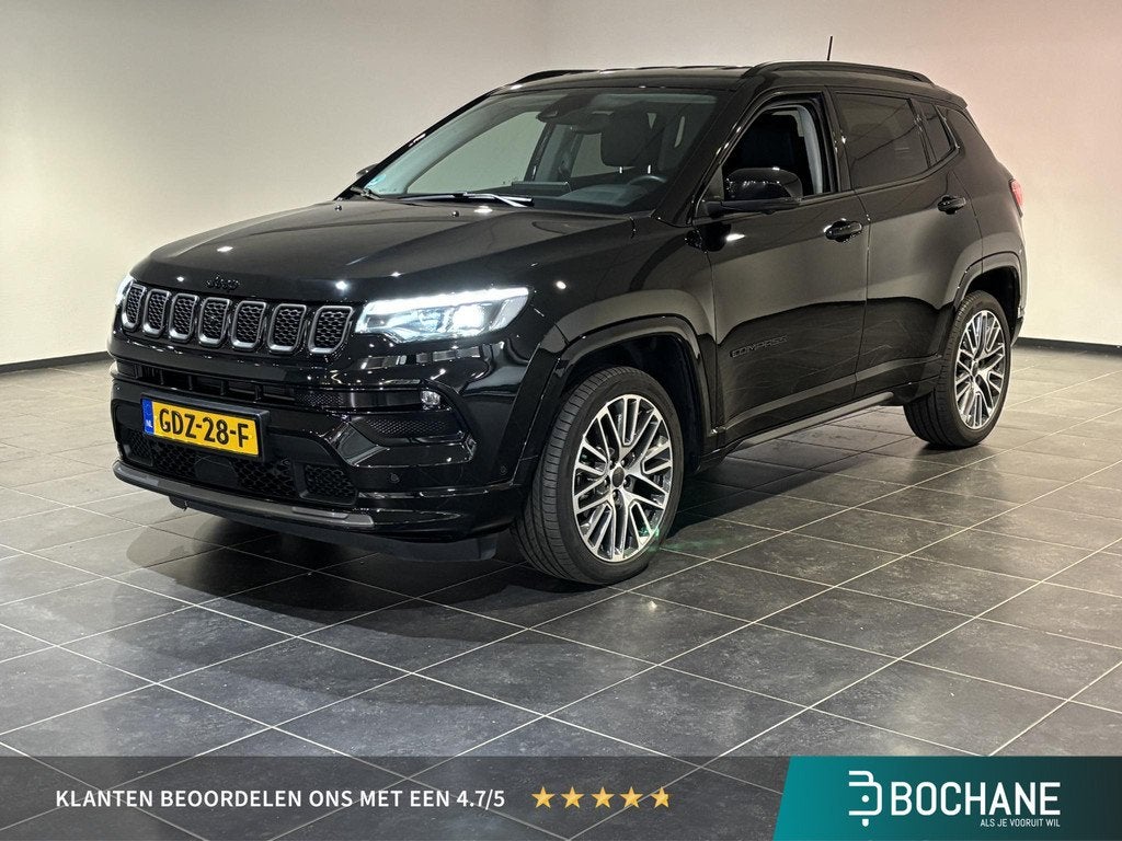 Jeep Compass 1.5T e-Hybrid S | Leder | Stoelventilatie | Nav, Auto's, Jeep, Gebruikt, 4 cilinders, Zwart, Bedrijf
