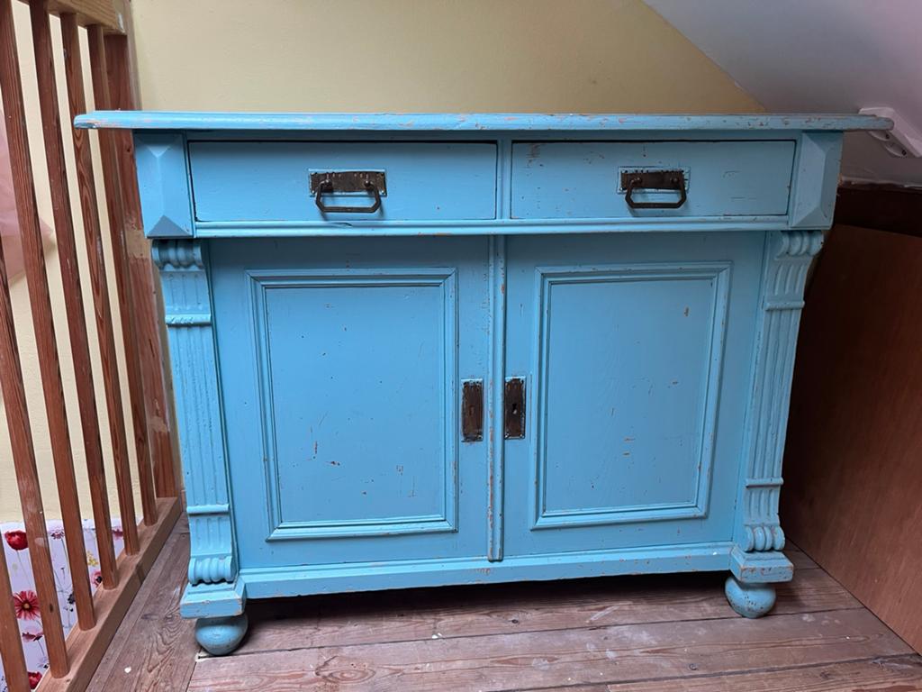 Vintage blauwe kast met lades en deuren, Ophalen