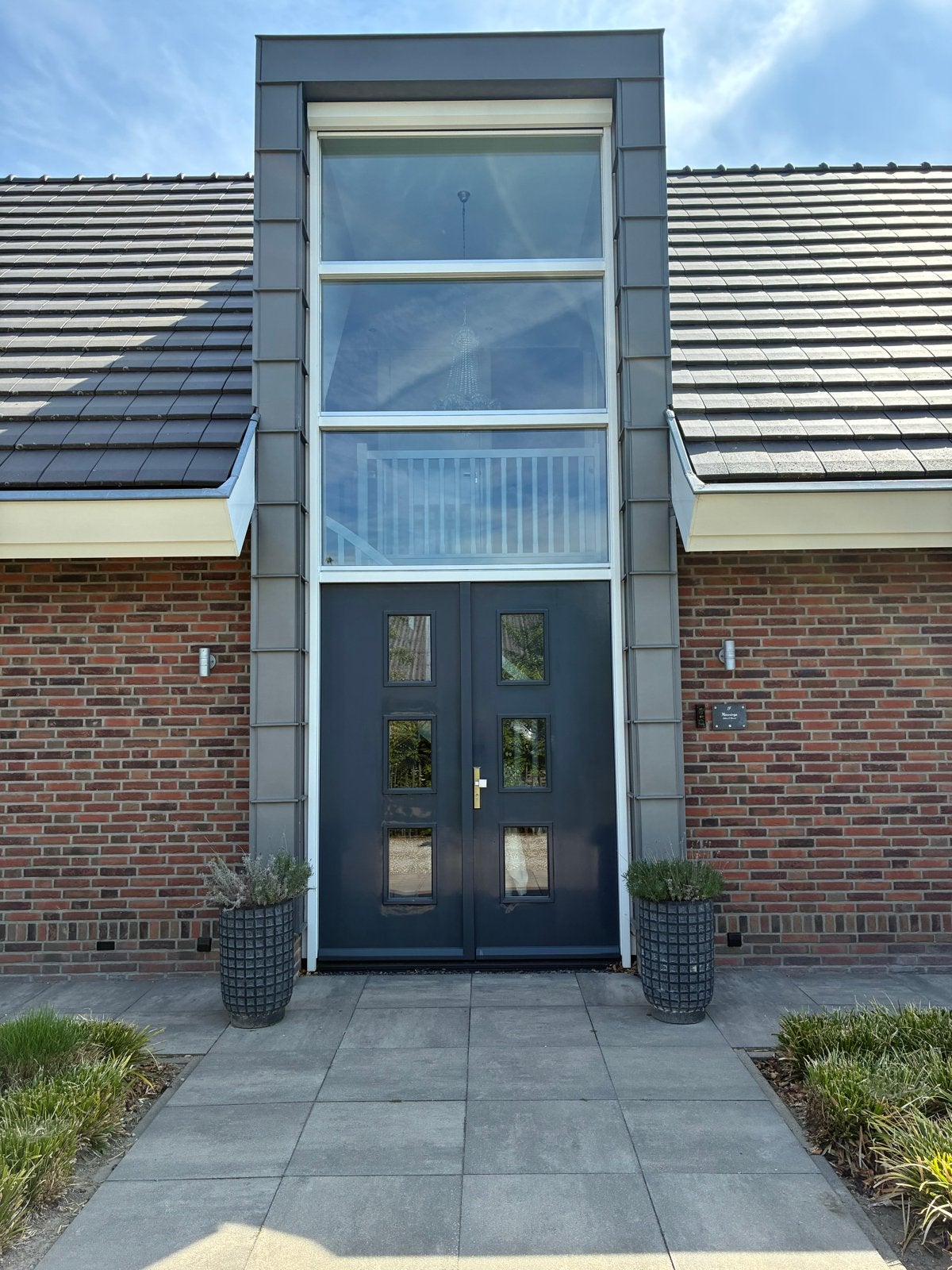 Moderne dubbele buitendeur met glaspanelen, Ophalen, Gebruikt, Buitendeur, Hout