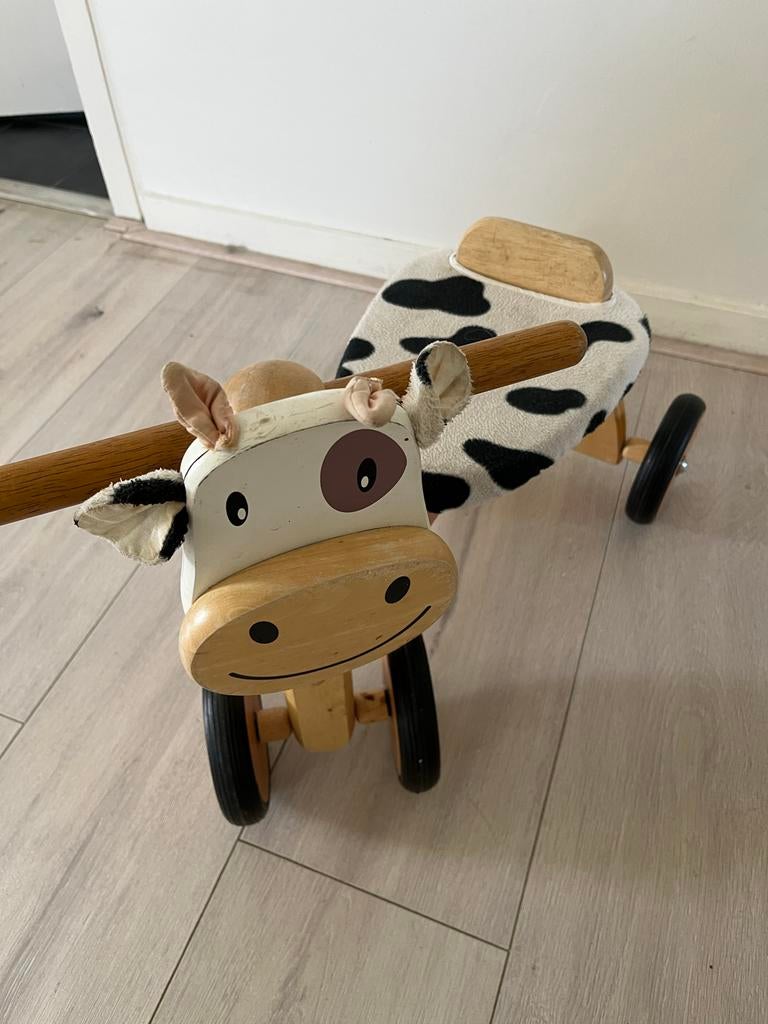 Houten loopfiets koe - Plezier voor de kleintjes!, Ophalen of Verzenden, Gebruikt, Loopfiets