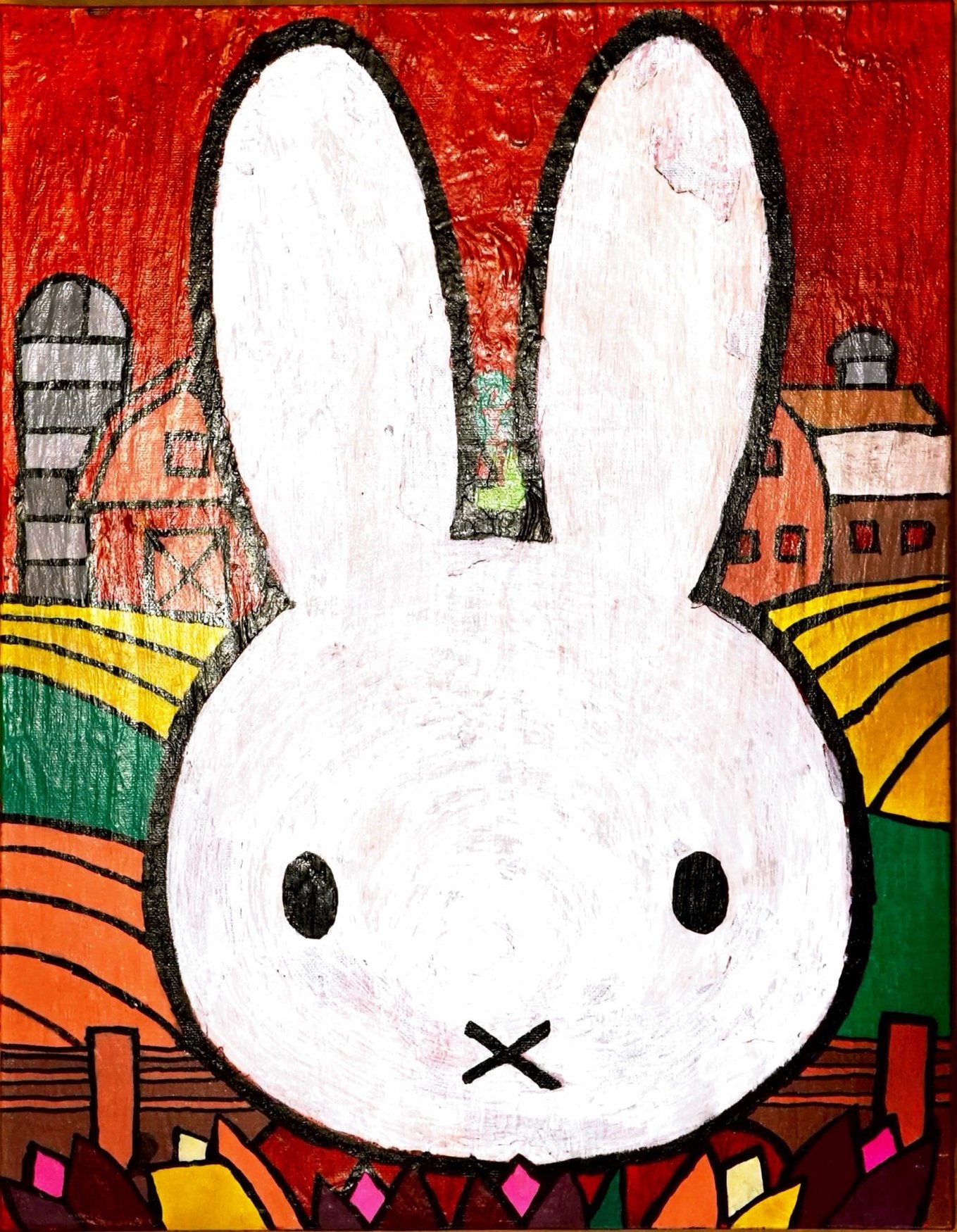 Konijn Pop Art Schilderij - Levendig en Speels, Ophalen, Acrylverf, Hout, Handgeschilderd