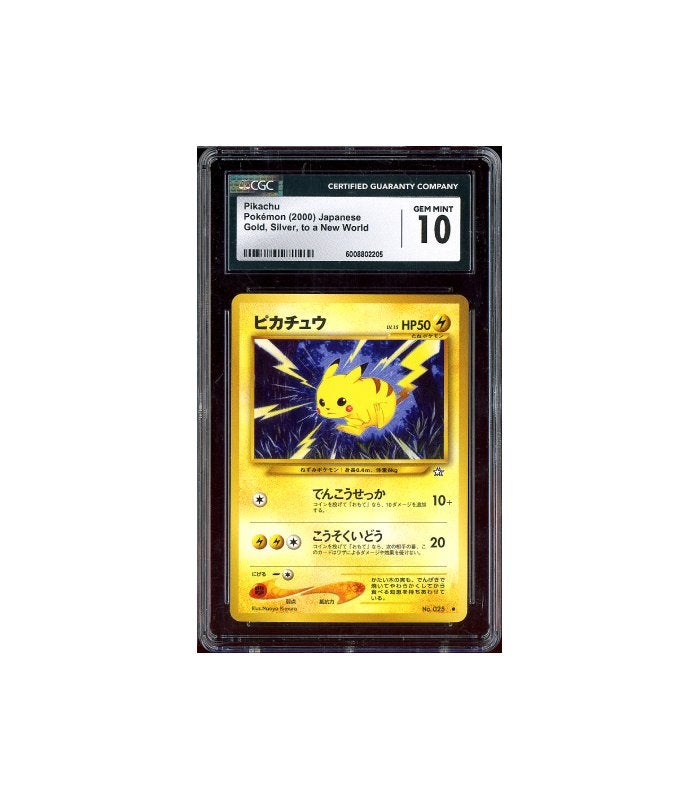 Pokemon Pikachu Gold, Silver, To A New World N1 #025 CGC 10, Ophalen of Verzenden, Zo goed als nieuw, Losse kaart, Foil
