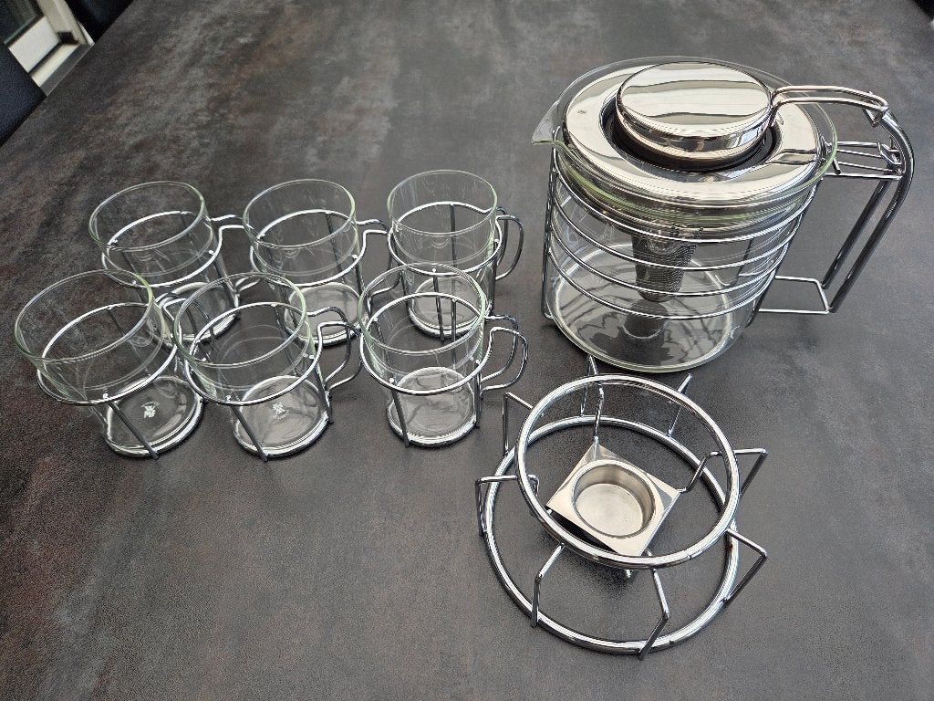 WMF serie Zeno - Glazen theepot met rechaud en 6theeglazen, Ophalen, Overige merken, Glas, Zo goed als nieuw