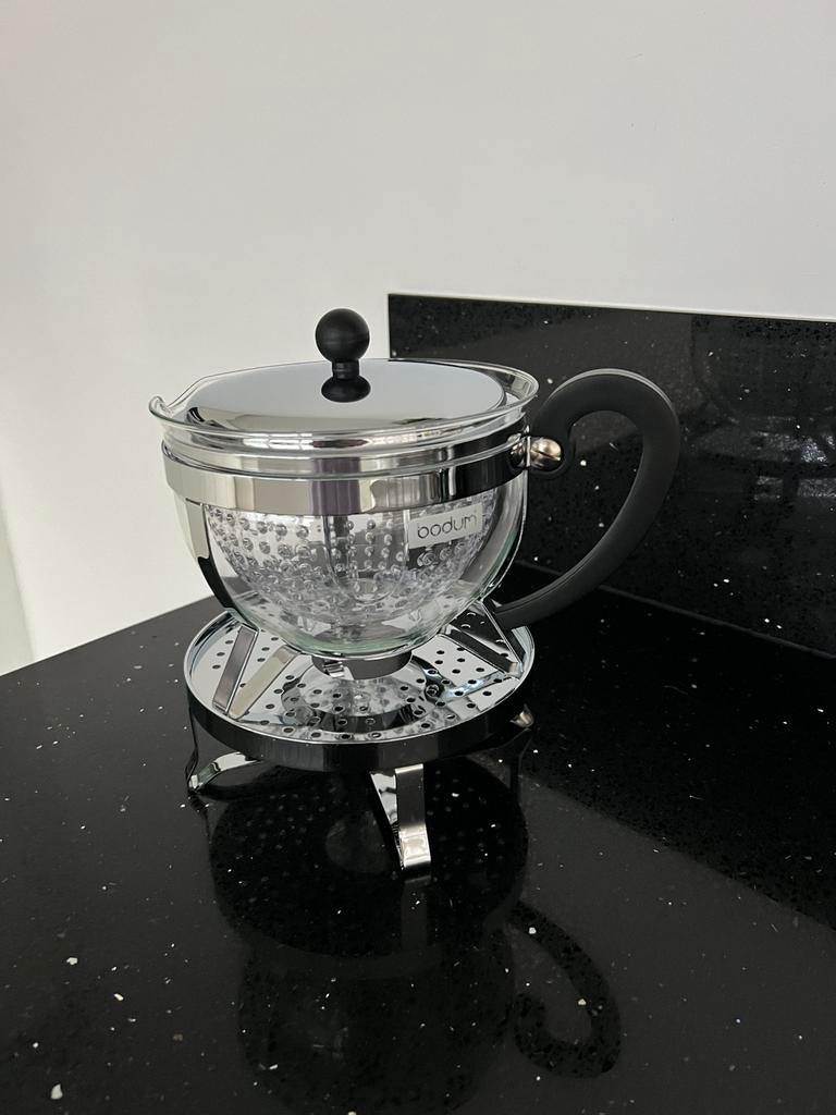 Theepot Bodum Chambord Black -Bodum Chambord Rechaud - RVS, Ophalen of Verzenden, Overige materialen, Overige stijlen, Overige typen