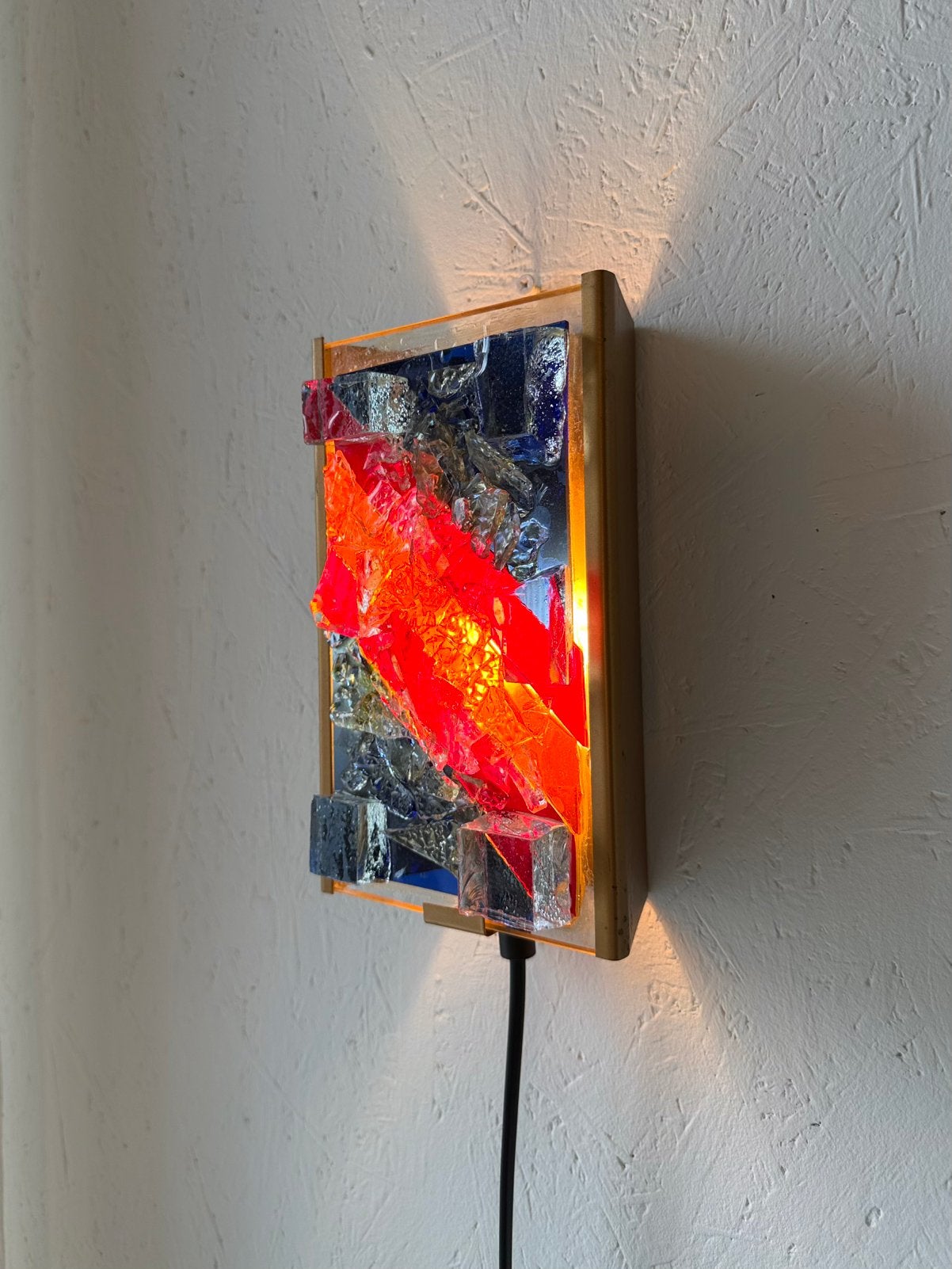Cosack Leuchten rood blauw wandlamp jaren 60, Glas, Meerkleurig, Handgemaakt, Ophalen of Verzenden