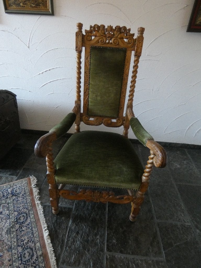 Antieke eikenhouten troonarmstoel  Vlaamse/Nederlandse Barok, Antiek en Kunst, Ophalen