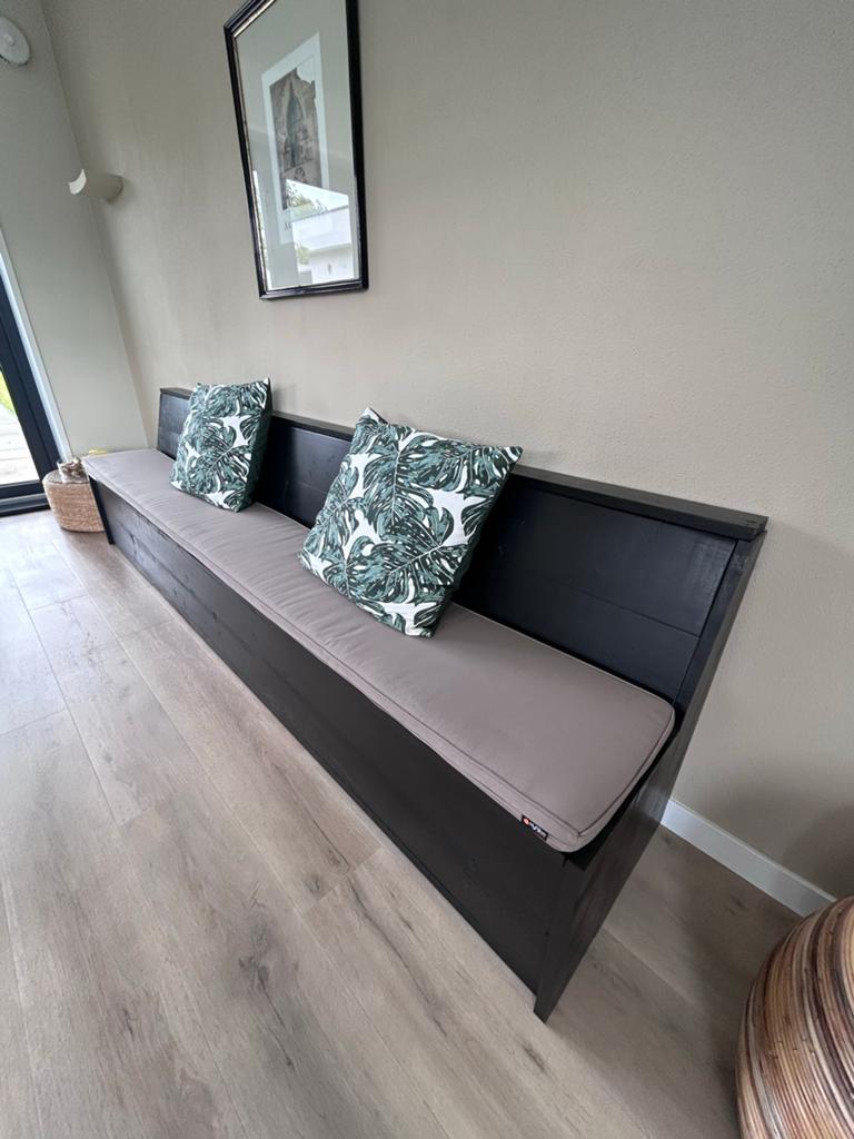 Eethoekbank 300 cm met bergruimte en kussens, Ophalen, Gebruikt, Minder dan 75 cm, 300 cm of meer