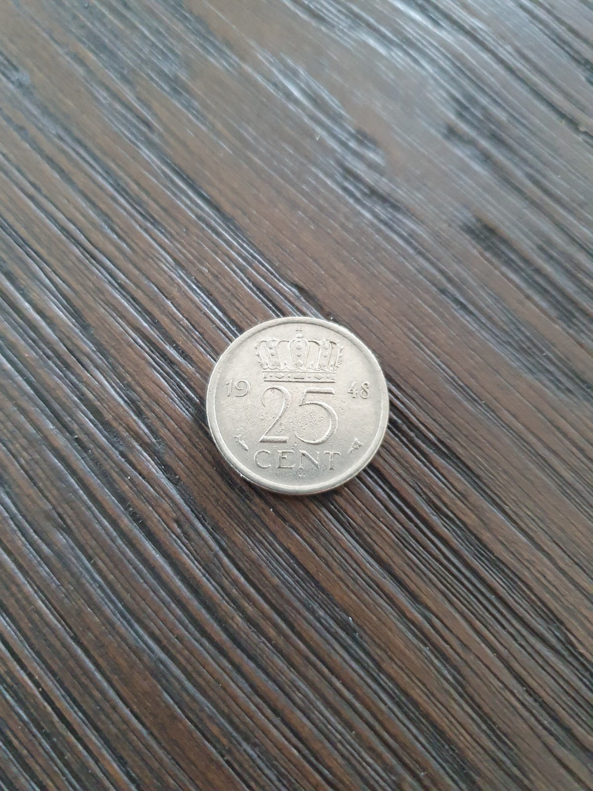 Nikkelen Kwartje Koningin Wilhelmina 1948, Postzegels en Munten, Ophalen of Verzenden, Koningin Wilhelmina, 25 cent, Losse munt