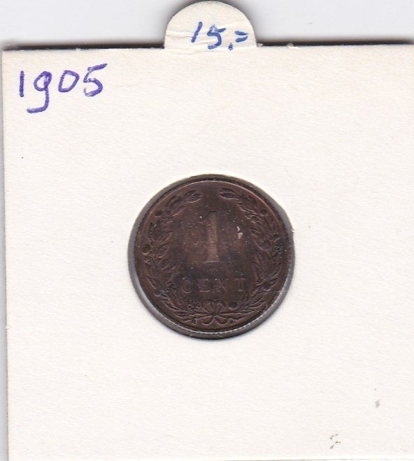 Wilhelmina cent 1905, Postzegels en Munten, Munten | Nederland, Ophalen of Verzenden, Koningin Wilhelmina, 1 cent, Losse munt