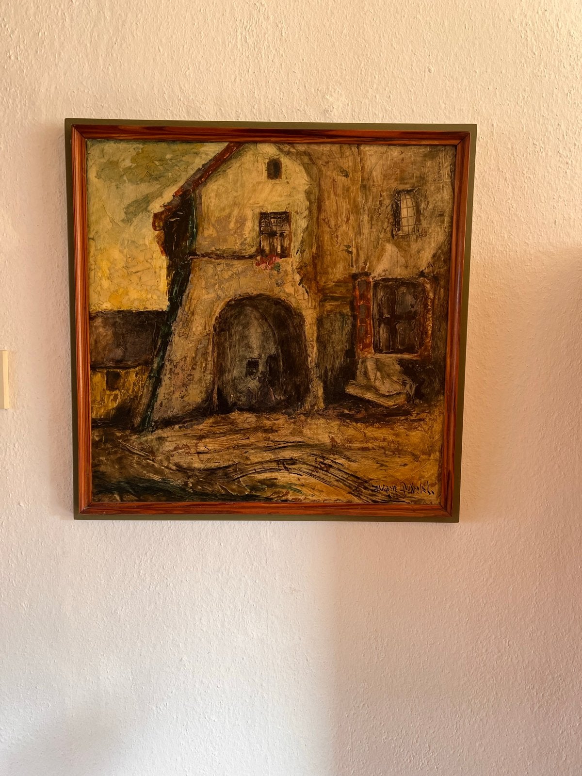 Oud Hollands Stadsgezicht Olieverf Schilderij, Doek, Oud hollands, Ophalen of Verzenden, Olieverf