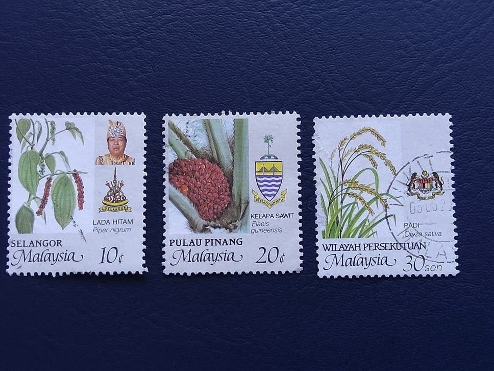 Maleisische postzegels: Padi, Kelapa Sawit, Lada Hitam, Ophalen of Verzenden