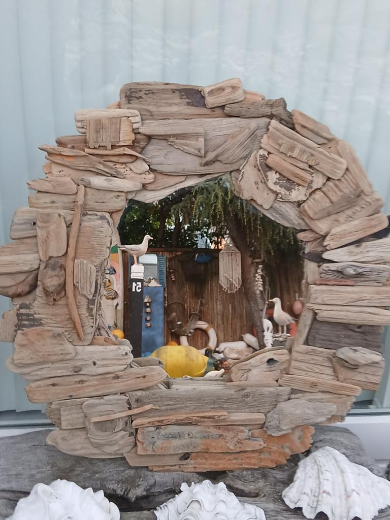 Unieke grote drijf/strandhoutspiegel 80x75cm, Ophalen