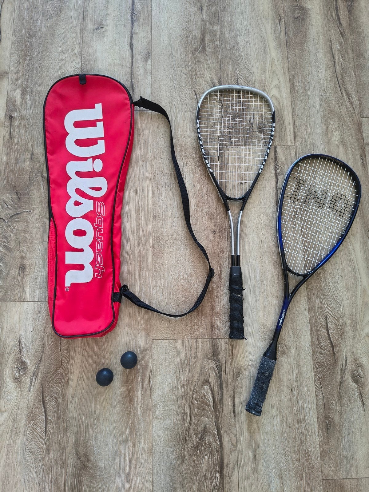 Complete squash set, squash racket en ballen, Wilson tas., Gebruikt, Onb, Met hoes, Ophalen of Verzenden