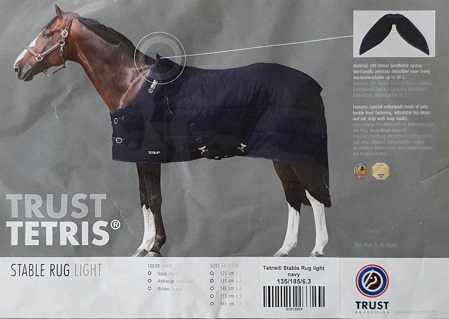 Paardendeken / Staldeken TRUST Tetris 135/185/6.3 Navy OP=OP, Dieren en Toebehoren, Paarden en Pony's | Dekens en Dekjes, Overige merken