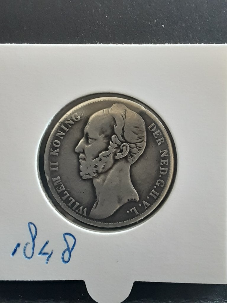 1 gulden 1848 Koning Willem II, 1 gulden, Verzenden, Zilver, Losse munt
