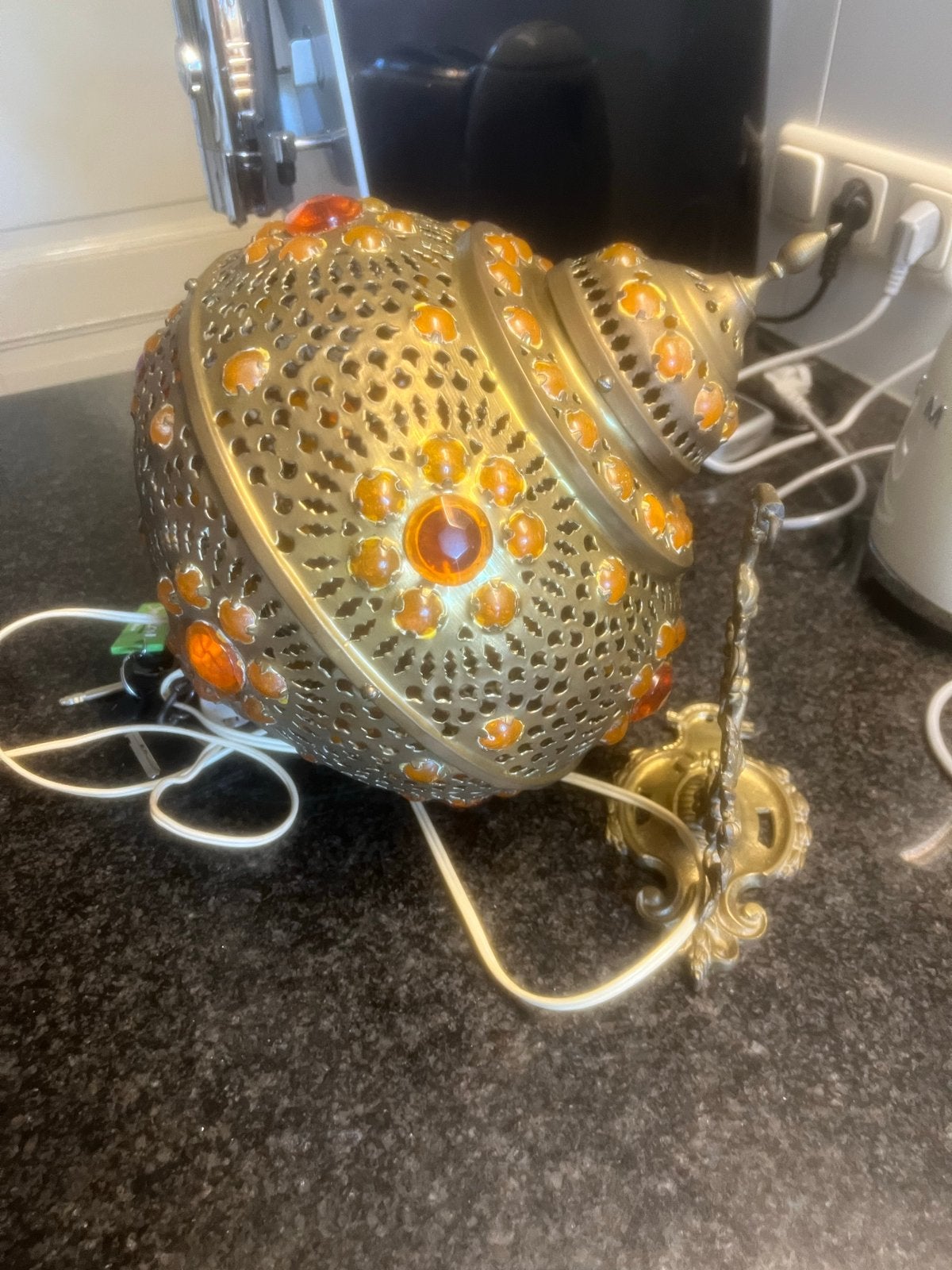 Oosterse hanglamp met amberkleurige kralen, Antiek en Kunst, Ophalen