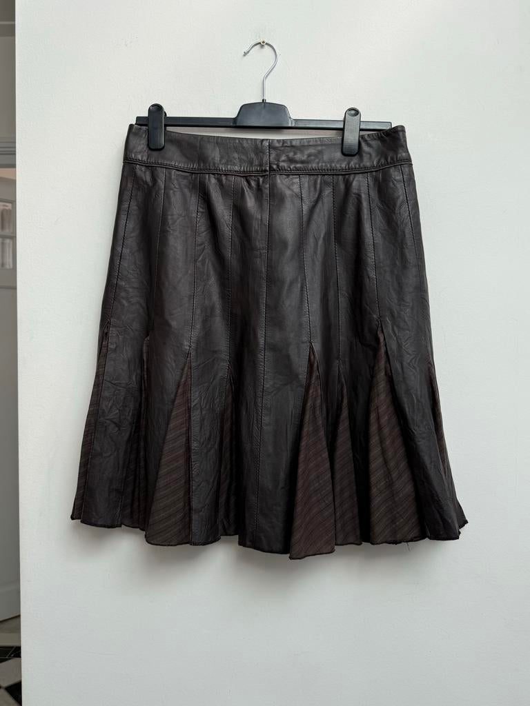 ARMA leren rok met stof, maat 42, chocoladebruin, Kleding | Dames, Rokken, Bruin, Maat 42/44 (L), Ophalen of Verzenden, Knielengte
